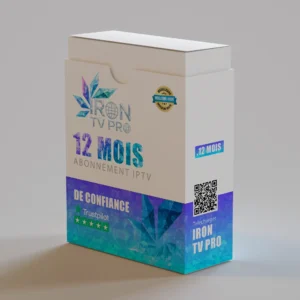 Boîte Abonnement IPTV 12 Mois IRON TV PRO avec logo Trustpilot et étiquette Meilleure Vente
